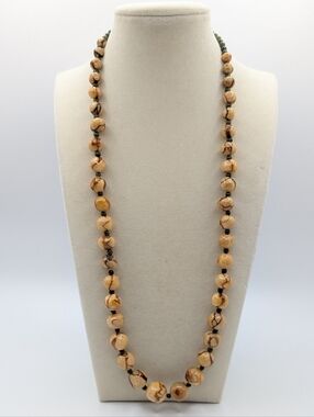 Vintage Tiger Coral and Green Gemstone Necklace 26"